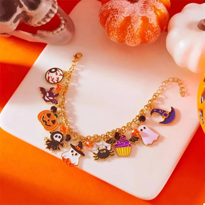 18K Gold-Plated Halloween Charm Bracelet - FloofChonk