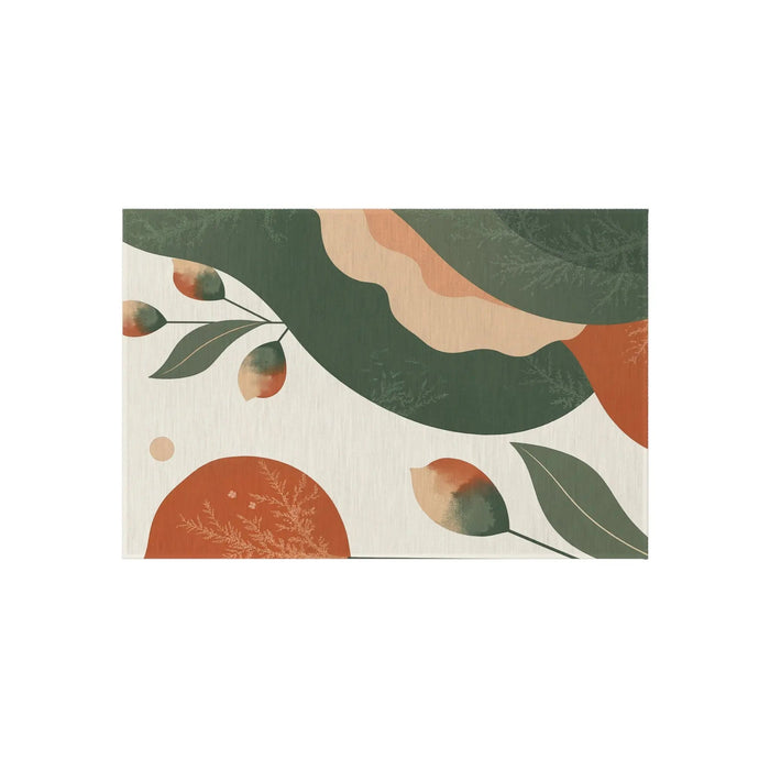 Abstract Botanical Outdoor Rug — Green & Terracotta Patio Mat - FloofChonk