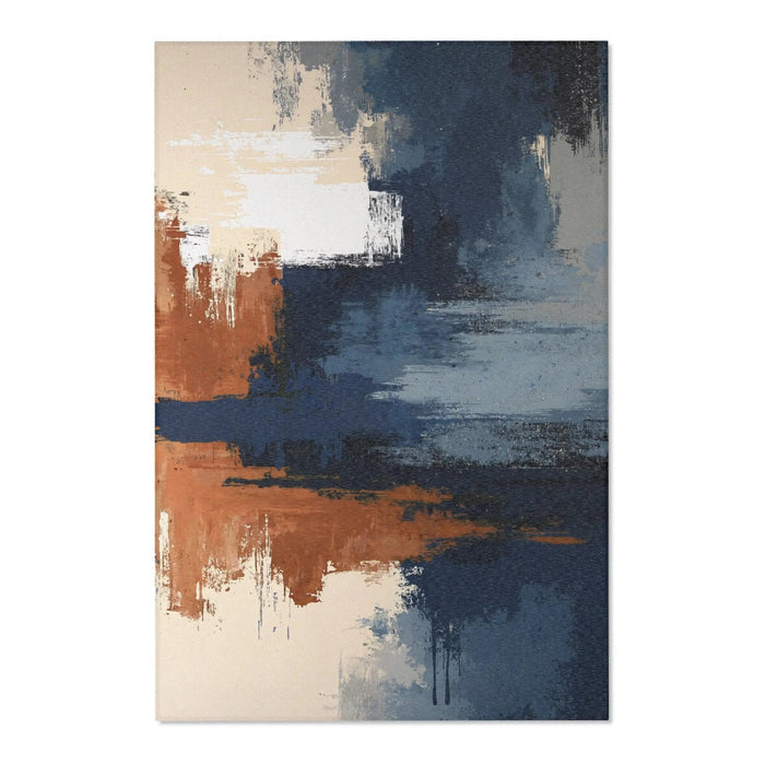 Abstract Coastal Brushstroke Area Rug — Blue & Rust Modern Accent Rug - FloofChonk