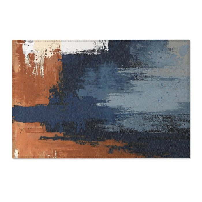 Abstract Coastal Brushstroke Area Rug — Blue & Rust Modern Accent Rug - FloofChonk