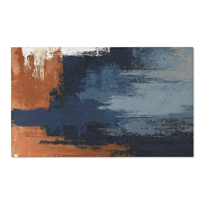 Abstract Coastal Brushstroke Area Rug — Blue & Rust Modern Accent Rug - FloofChonk