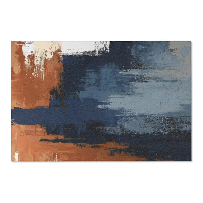 Abstract Coastal Brushstroke Area Rug — Blue & Rust Modern Accent Rug - FloofChonk
