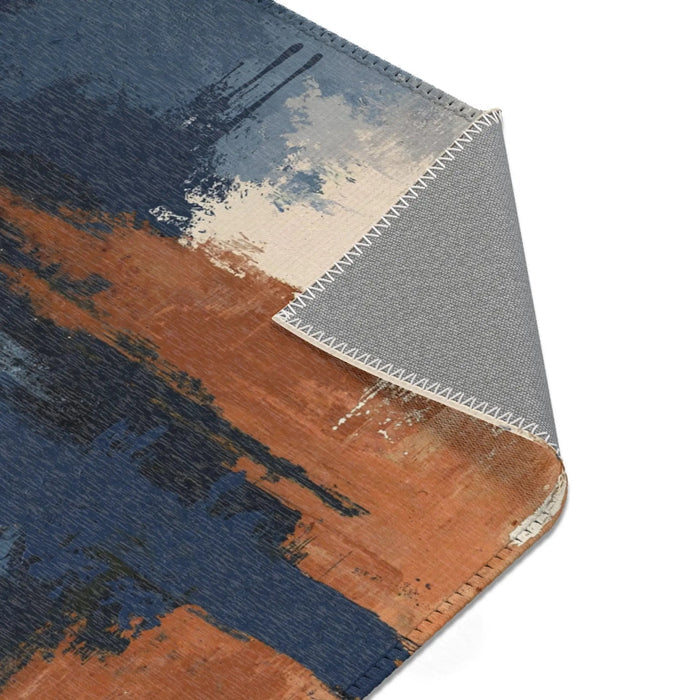 Abstract Coastal Brushstroke Area Rug — Blue & Rust Modern Accent Rug - FloofChonk