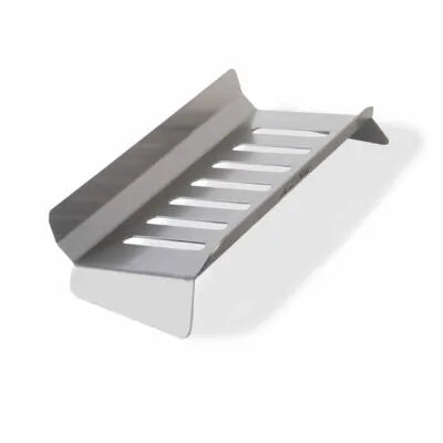 Stainless steel firewood holder with angled sides and slat base for wood storage