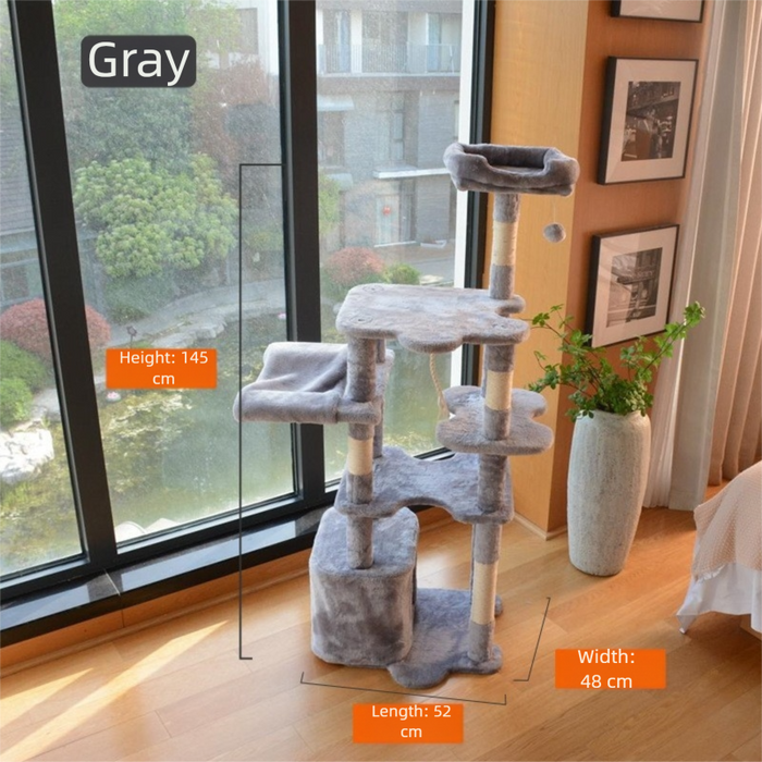 Arbre à chat multi-niveaux en peluche de 145 cm, gris