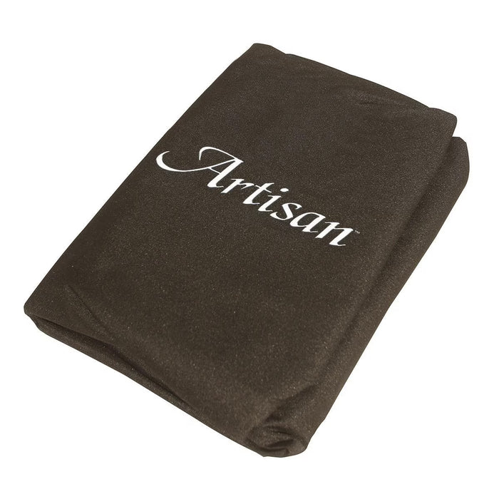 Artisan charcoal grill cover with white logo, heavy-duty fabric protection for outdoor grills