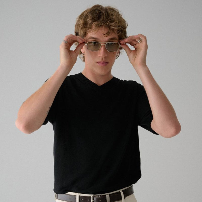 Astley, Matte Silver/Caper Green Lenses