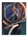 Augustine Kofie - "Dodge&Move" print features abstract geometric artwork with overlapping rectangles, arcs, and lines in shades of blue, purple, brown, and beige, creating a sense of motion and layered depth. This limited edition archival pigment print is signed and numbered by the artist Augustine Kofie.