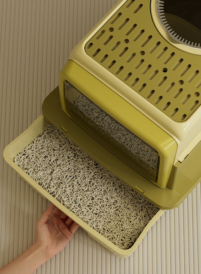Bac à litière fermé pour chat avec couvercle et tiroir - Marron