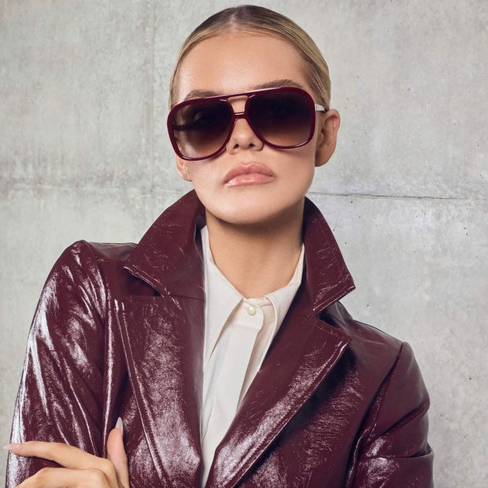 Bang, Burgundy with Gold Metal Trim/Brown Gradient Lenses