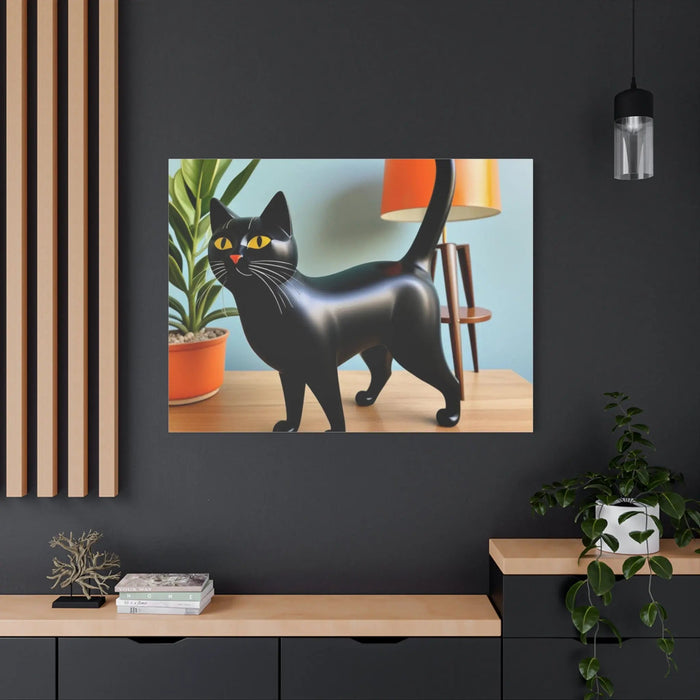 Black Cat Art Canvas Print — Retro Home Decor Wall Art - FloofChonk
