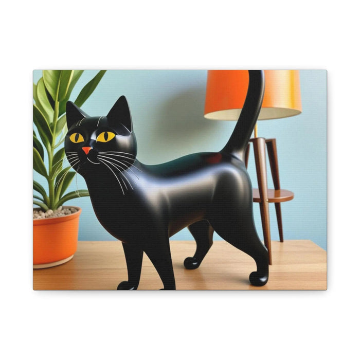 Black Cat Art Canvas Print — Retro Home Decor Wall Art - FloofChonk