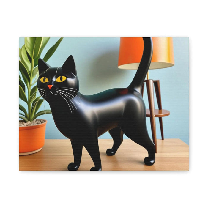 Black Cat Art Canvas Print — Retro Home Decor Wall Art - FloofChonk