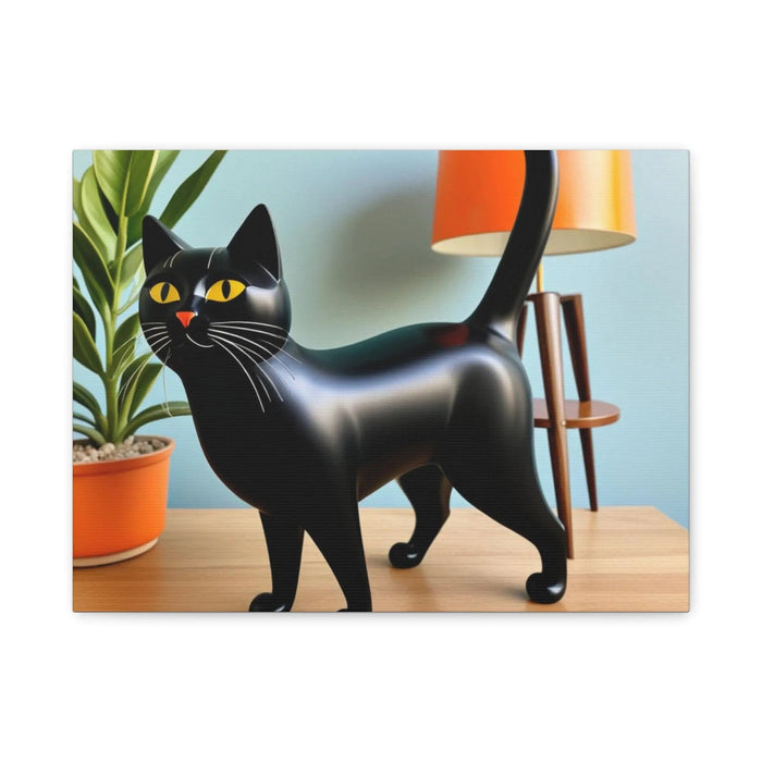 Black Cat Art Canvas Print — Retro Home Decor Wall Art - FloofChonk