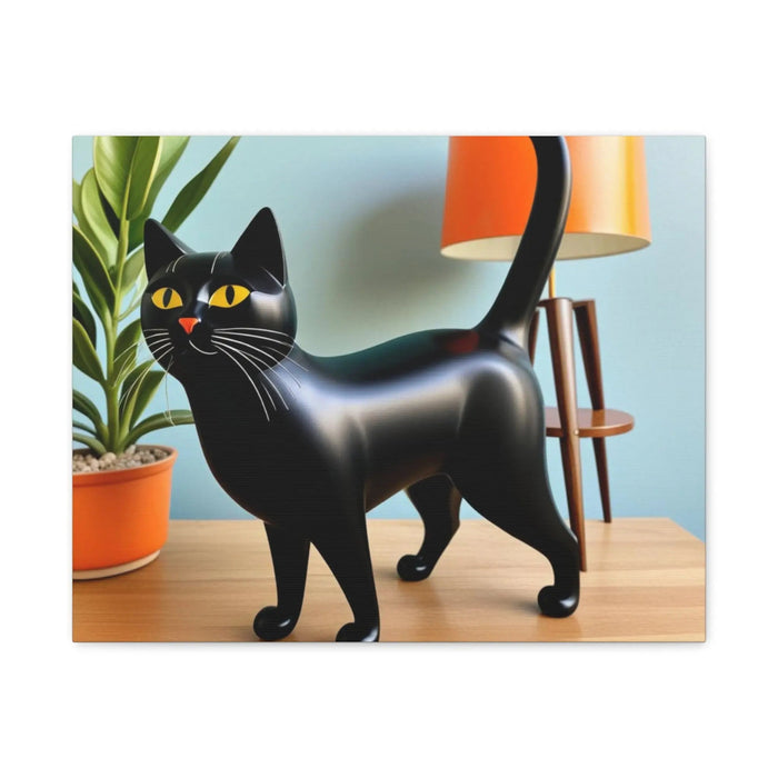 Black Cat Art Canvas Print — Retro Home Decor Wall Art - FloofChonk