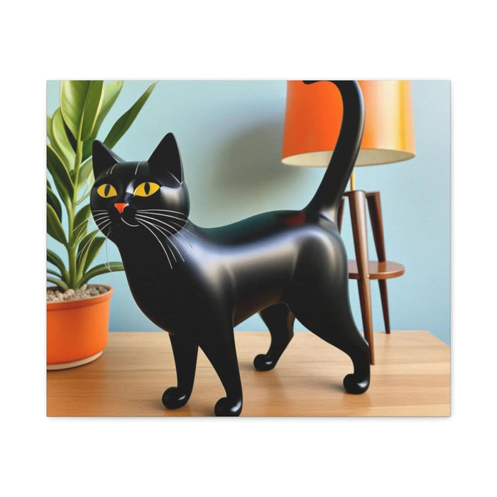 Black Cat Art Canvas Print — Retro Home Decor Wall Art - FloofChonk