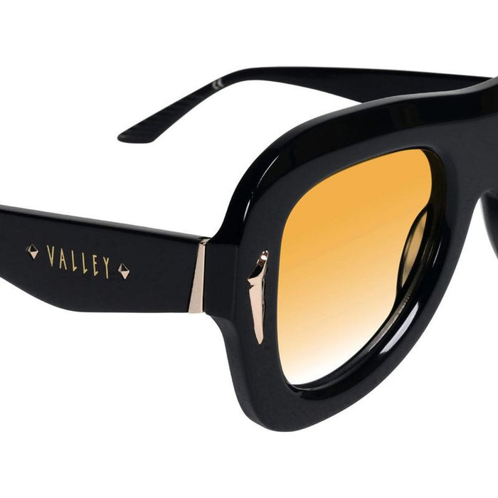 Bowery, Gloss Black with Gold Metal/Orange Gradient Lenses
