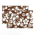 White Hawaiian Flowers on Brown Placemats - Extremely Stoked