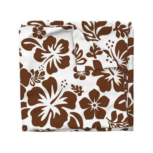White and Chocolate Brown Hibiscus Hawaiian Flowers Duvet Cover -Medium Scale - Extremely Stoked