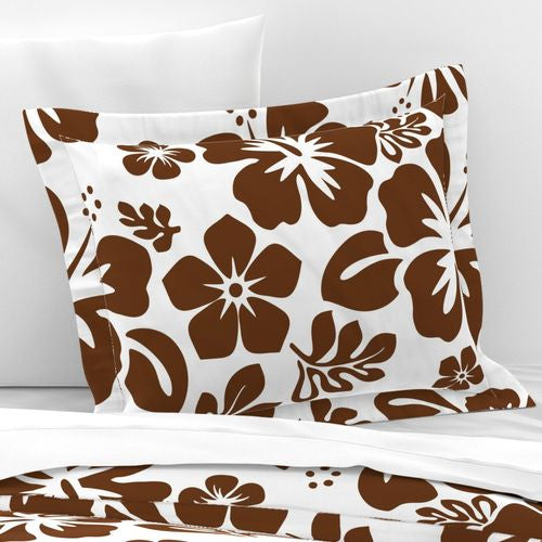 White and Chocolate Brown Hibiscus Hawaiian Flowers Duvet Cover -Medium Scale - Extremely Stoked