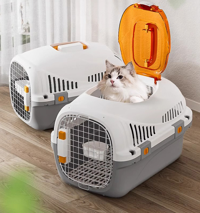 Cage de transport rigide à deux portes et ouverture par le haut pour animaux de compagnie, 49 cm