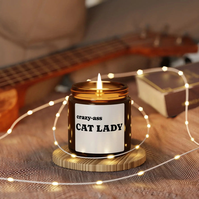 Candle: Crazy Ass Cat Lady Scented Soy Candle (Multi - Size, Amber Jar) - FloofChonk