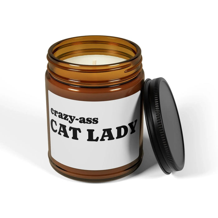 Candle: Crazy Ass Cat Lady Scented Soy Candle (Multi - Size, Amber Jar) - FloofChonk