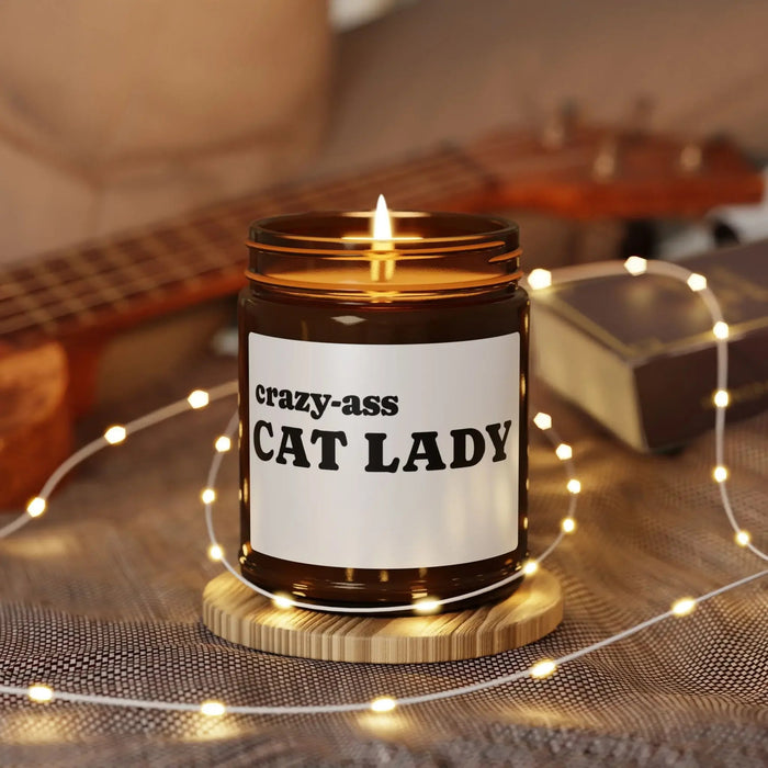 Candle: Crazy Ass Cat Lady Scented Soy Candle (Multi - Size, Amber Jar) - FloofChonk
