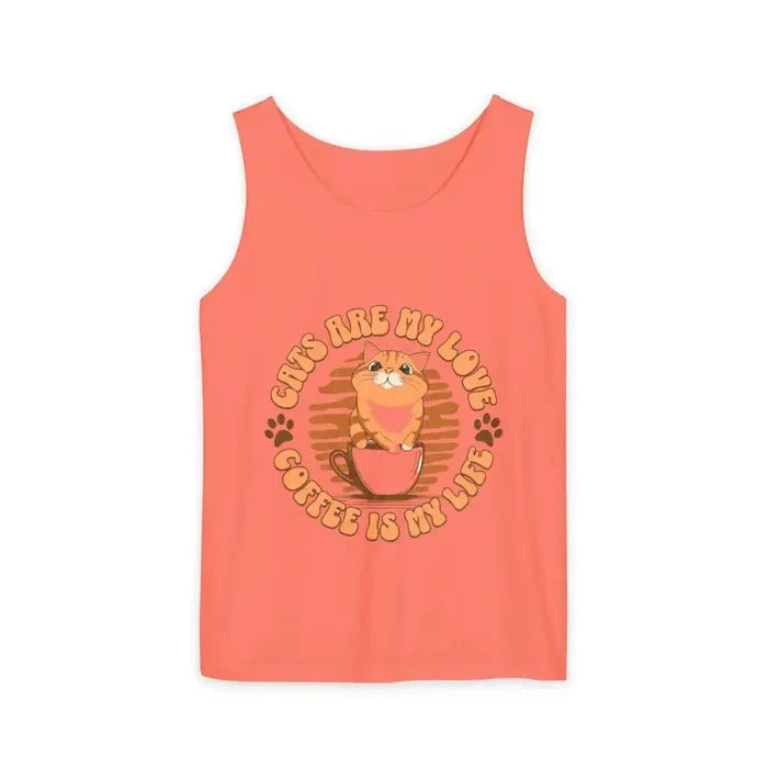 Cat Tank Top - Summer Vibes Unisex Garment - Dyed Tank Top - FloofChonk