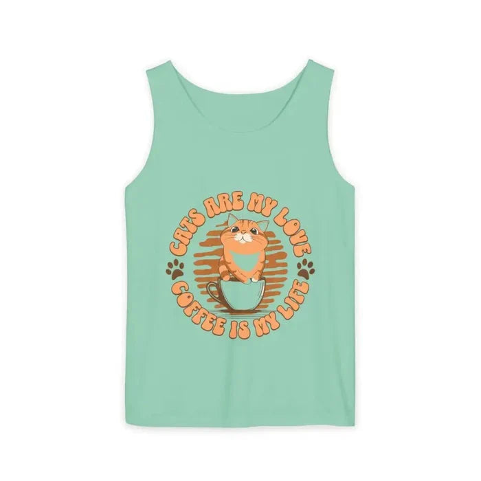 Cat Tank Top - Summer Vibes Unisex Garment - Dyed Tank Top - FloofChonk