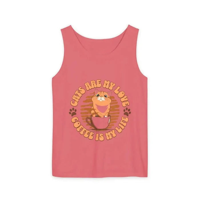 Cat Tank Top - Summer Vibes Unisex Garment - Dyed Tank Top - FloofChonk