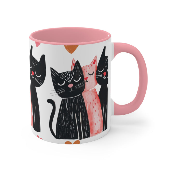 Cat Trio Accent Mug — Pink Interior Cute Cat Illustration Coffee Cup - FloofChonk