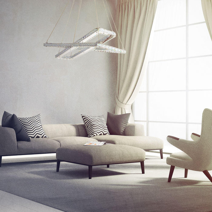 Clover 2 Rectangle Chrome & Crystal LED Ceiling Pendant-Ceiling Pendant Lights-3-Tiffany Lighting Direct