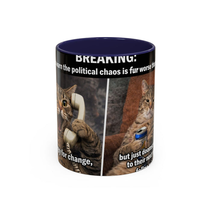 Coffee Mug - Funny Cat ‘Breaking: Politics Are Just Déjà Vu’ Meme Accent Mug (11/15oz) - FloofChonk