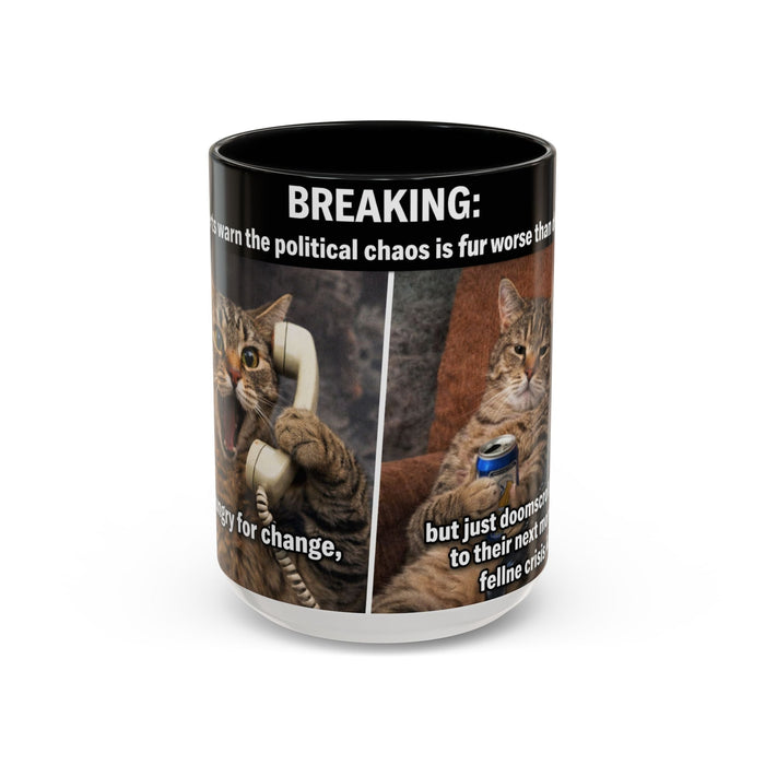 Coffee Mug - Funny Cat ‘Breaking: Politics Are Just Déjà Vu’ Meme Accent Mug (11/15oz) - FloofChonk
