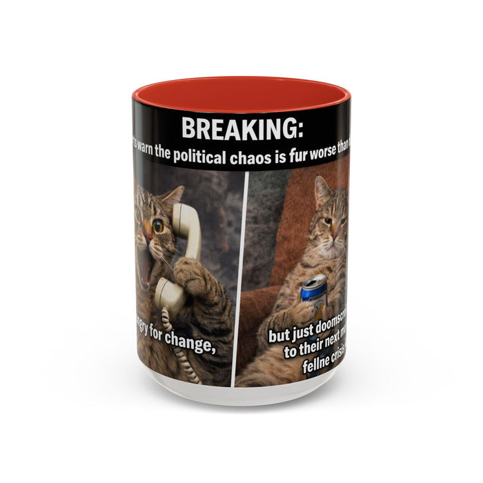 Coffee Mug - Funny Cat ‘Breaking: Politics Are Just Déjà Vu’ Meme Accent Mug (11/15oz) - FloofChonk