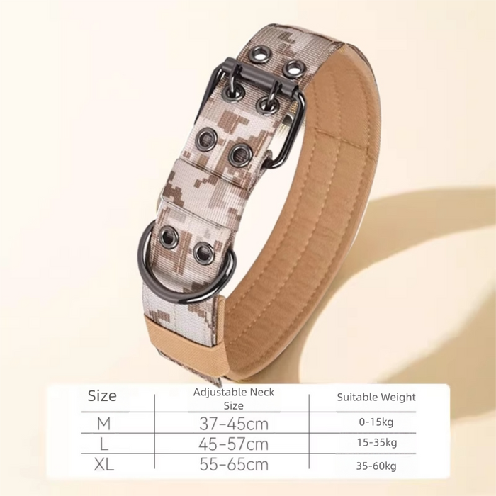 Collier militaire pour chien, anneau en D et boucle métalliques réglables, pour chiens moyens et grands