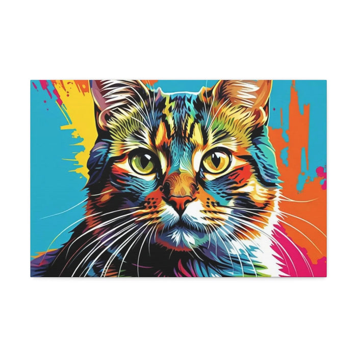Colorful Pop Art Cat Canvas – Vibrant Stretched Wall Art - FloofChonk