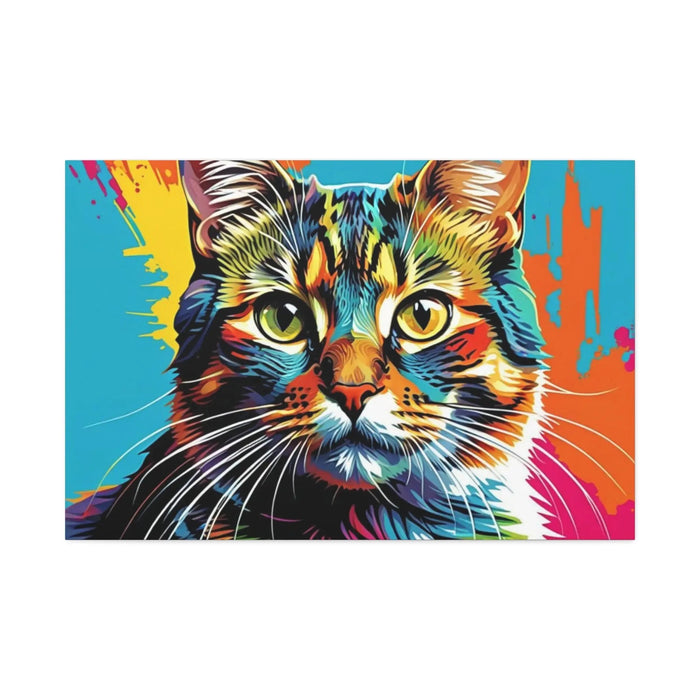 Colorful Pop Art Cat Canvas – Vibrant Stretched Wall Art - FloofChonk