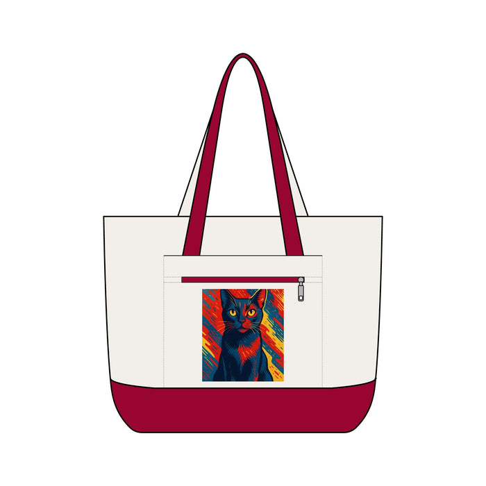 Colorful Pop Art Cat Zippered Canvas Tote - FloofChonk
