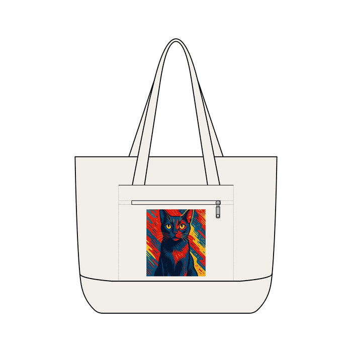 Colorful Pop Art Cat Zippered Canvas Tote - FloofChonk