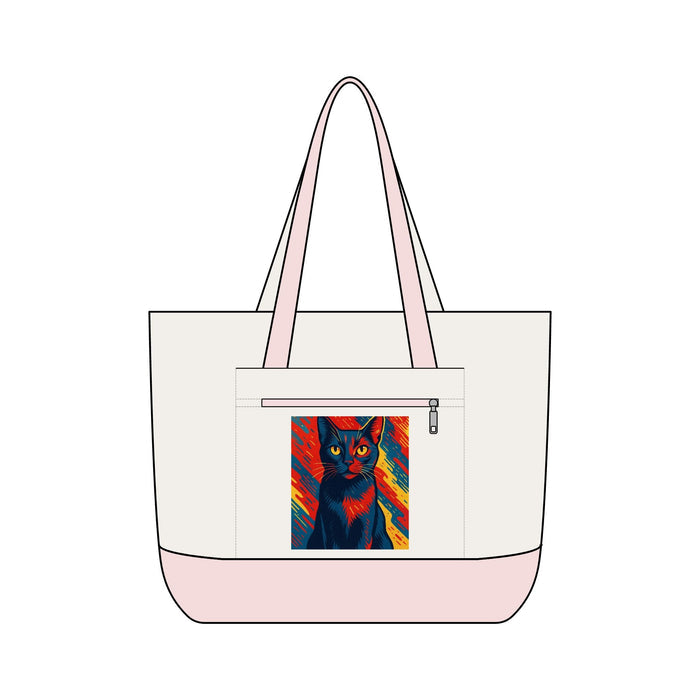 Colorful Pop Art Cat Zippered Canvas Tote - FloofChonk