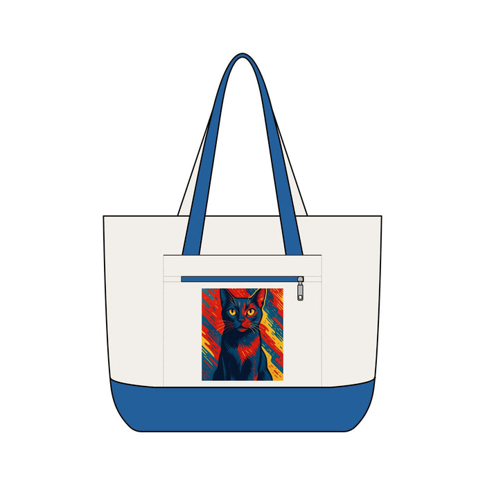 Colorful Pop Art Cat Zippered Canvas Tote - FloofChonk