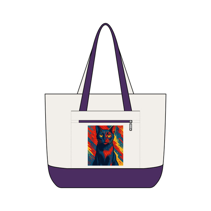 Colorful Pop Art Cat Zippered Canvas Tote - FloofChonk