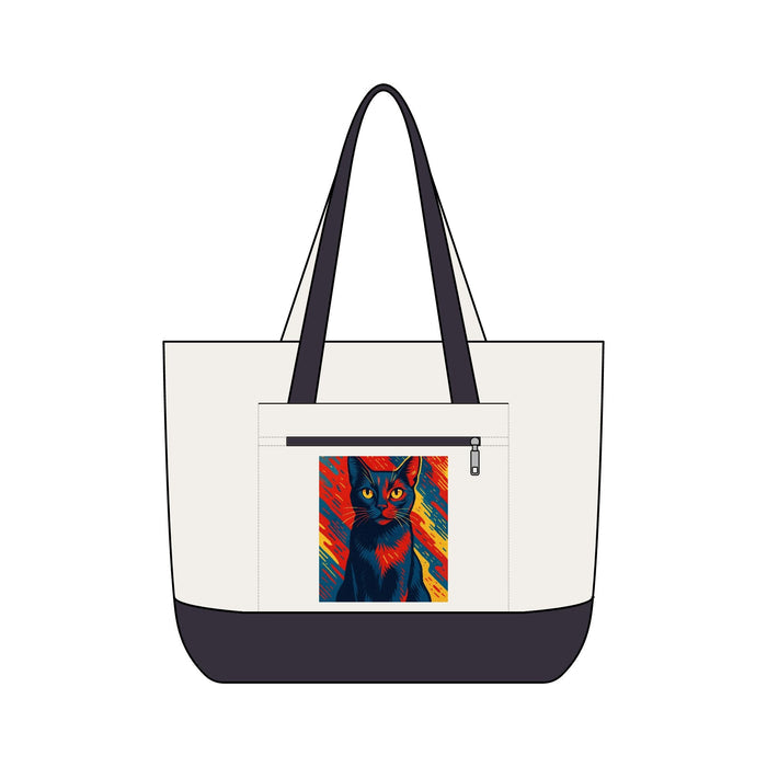 Colorful Pop Art Cat Zippered Canvas Tote - FloofChonk