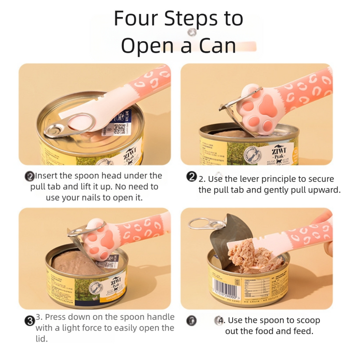 Couvercles et cuillères pour aliments pour chiens et chats, ouvre-boîte avec couvercle - Blanc