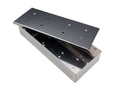 Stainless steel smoker box with black lid, perforated top and interior for smoking chips