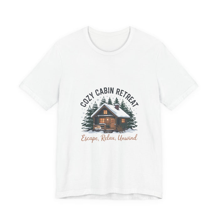 Cozy Cabin Retreat Tee | cabin vibes shirt, mountain silhouette design - FloofChonk