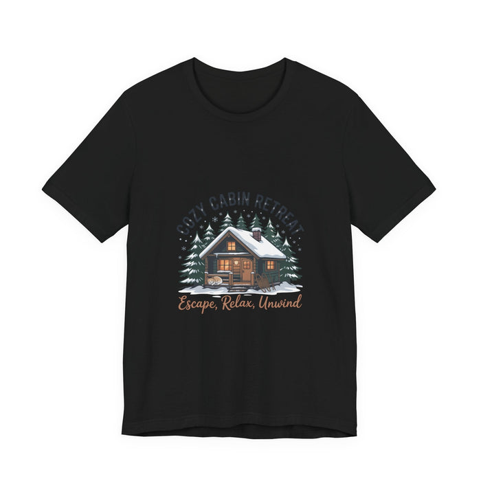 Cozy Cabin Retreat Tee | cabin vibes shirt, mountain silhouette design - FloofChonk