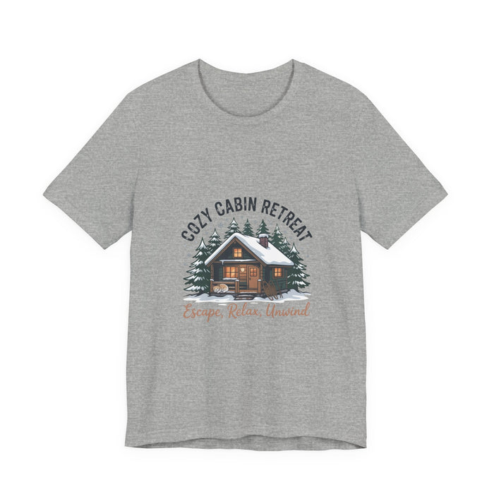 Cozy Cabin Retreat Tee | cabin vibes shirt, mountain silhouette design - FloofChonk